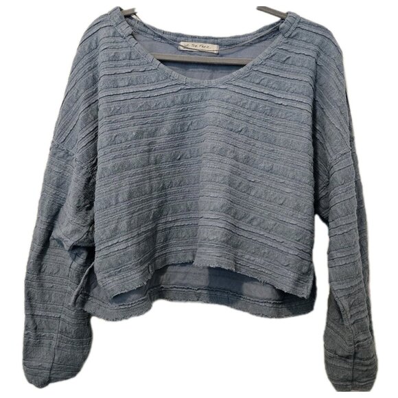 We The Free People Blue Cropped Long Sleeve Top Womens Medium - Picture 1 of 4